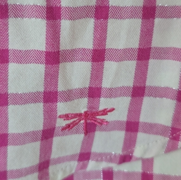 Talbots Shiry Womens Sz PM Pink White Plaid Button Up Minimalist Roll Tab Sleeve - Picture 7 of 10
